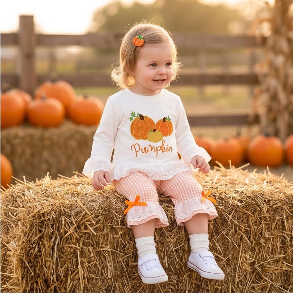 Kleinkind Mädchen Halloween Kürbis Stickerei Langarm Rundhals Pullover Sweatshirt und Elastische Taille Ausgestellte Hose Set