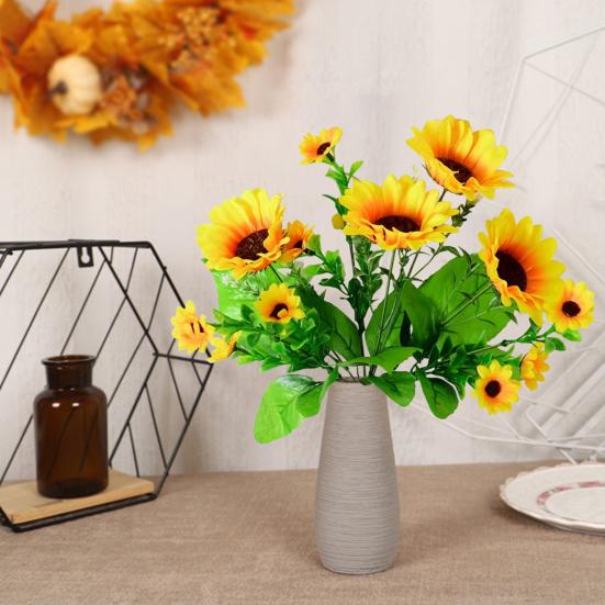 Artificial Sunflower 13 Head Realistic Fake Silk Flower Home Office Wedding Party Table Centerpiece Indoor Outdoor Faux Bloom Decoration