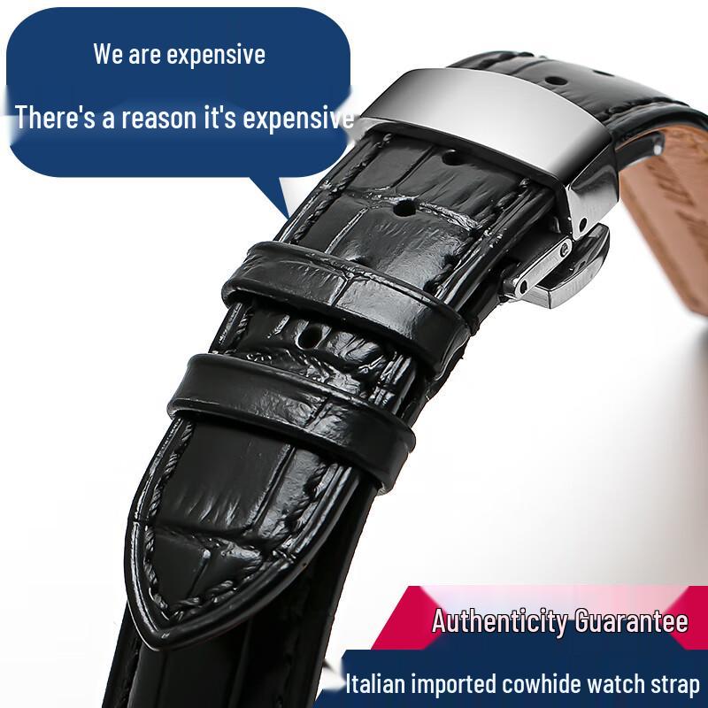 Genuine Leather Watch Strap with Butterfly Clasp 22MM чёрный