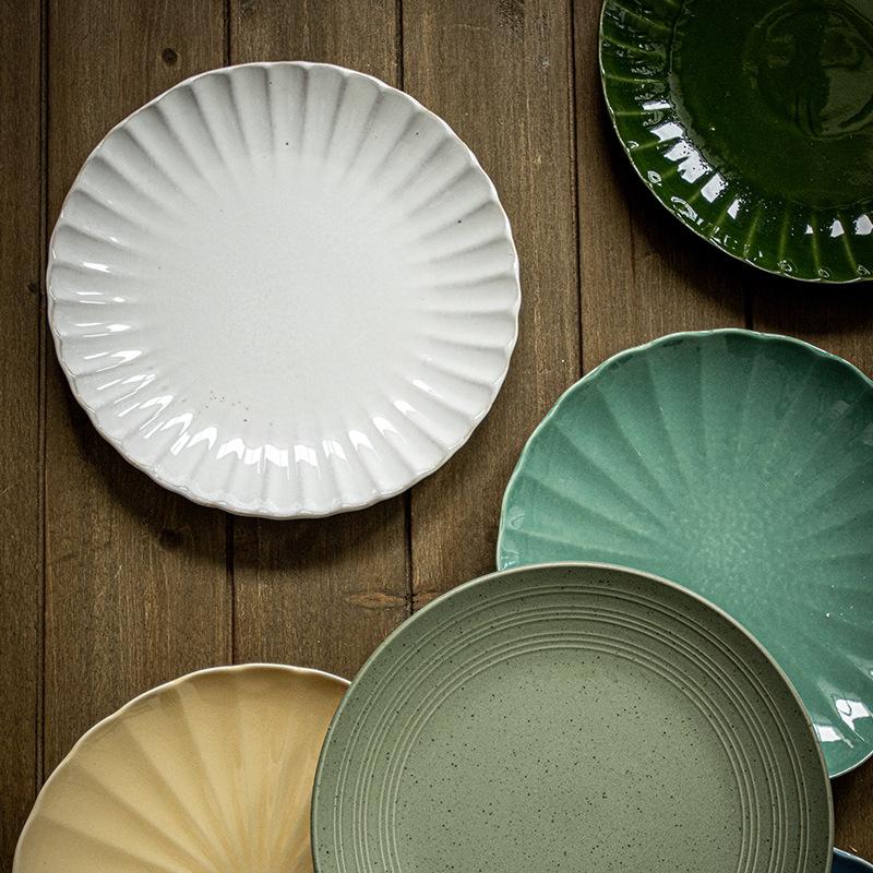 Large Plate Japanese Household Dish Retro Style Ceramic Pasta Plate Salad Plate Tableware Plate Steak Plate Light Luxury
