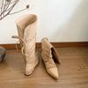 In the autumn of 2025, the new retro small man with pointed head straps and Korean version of thin inner rubbing high short boots women