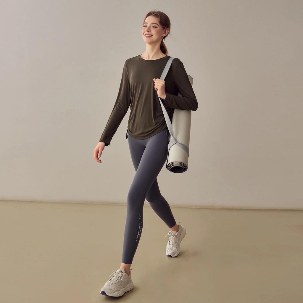 Women’s Slimming Long-Sleeve Yoga Suit - Loose Drawstring Casual Sports Top for Autumn and Winter Fitness, Pilates, and Training