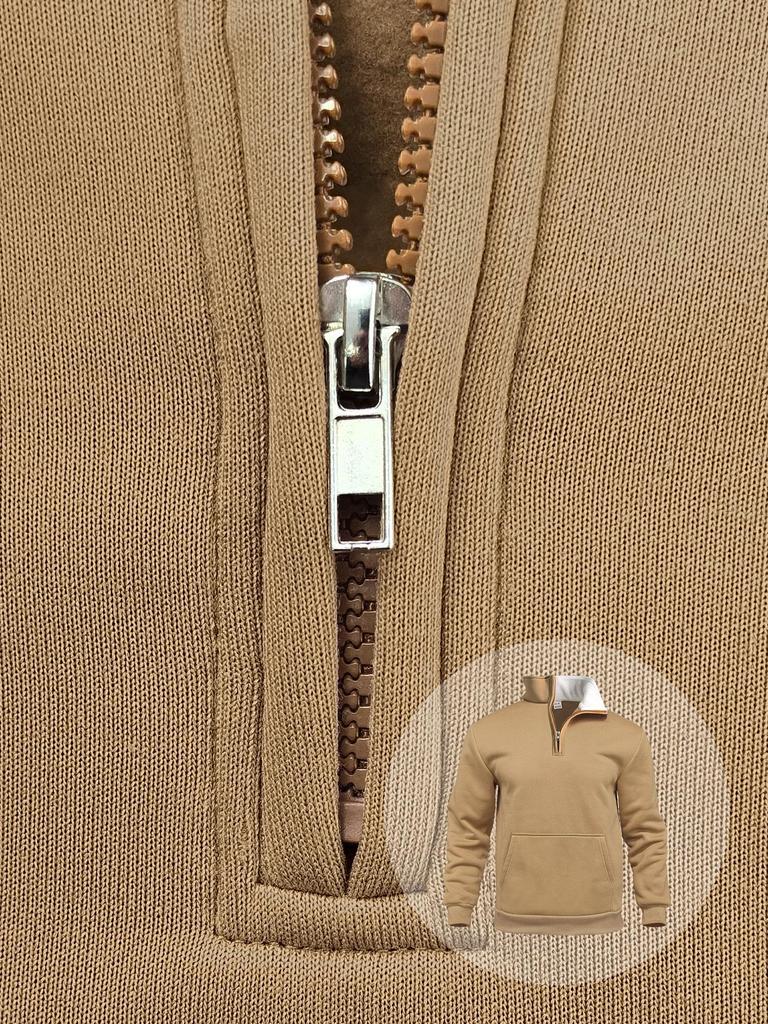 Men's Waffle Knit High Collar Half-Zip Pullover Sweatshirt - Autumn Casual Outdoor Style