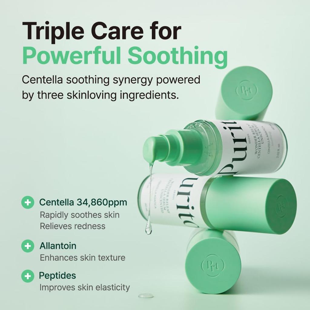 Purito Seoul Wonder Relief Centella Serum Unscented Korean Centella for Sensitive Skin Ampoule Soothing Facial Serum for Face K Beauty 60 Ml 2 Fl Oz