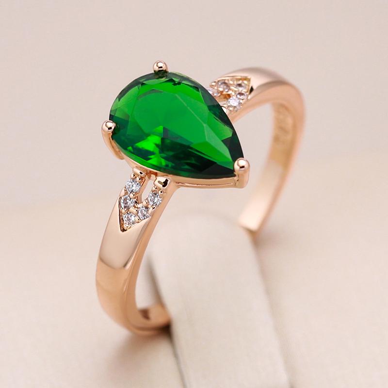 Water Drop Green Natural Zircon Ring For Women Fashion  Rose Gold Color Bride Wedding Accessories Daily Jewelry
