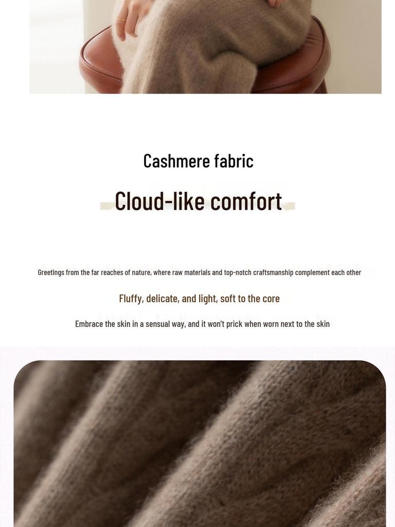 2025 Autumn/Winter Retro Old Money Style Women's Cashmere Round Neck Cable Knit Loose Sweater - Solid Color Base Layer