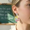 Fashionable Holiday Earrings 1 Pair Colorful Acrylic Letter Drop Dangle for Women Glitter Funny First Retro Style Jewelry Day of School Earring,