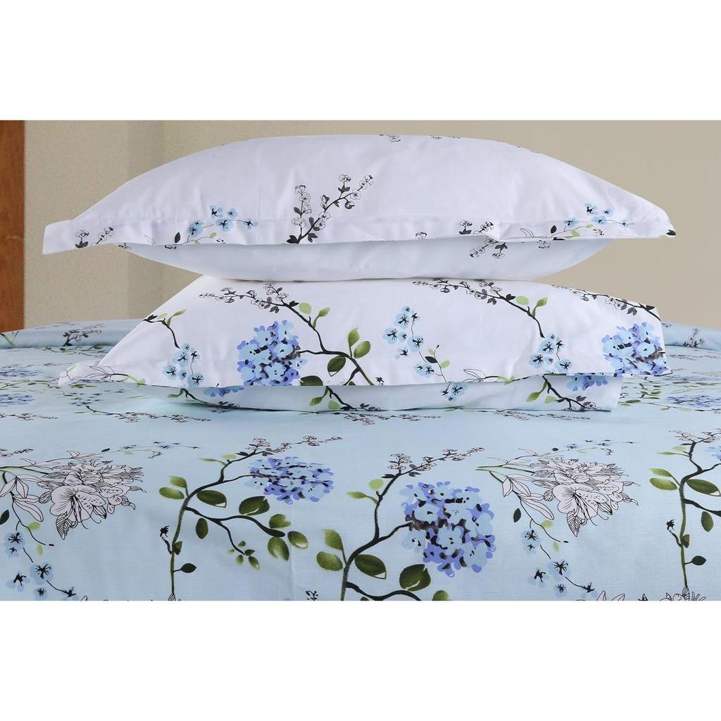 Size Bedsheet for Double Bed, 1 Cotton Bed Sheet Double Bed (90x100 Inches) with 2 Pillow Covers | Bed Sheet Double Bed Victorian Summer Dream Blue