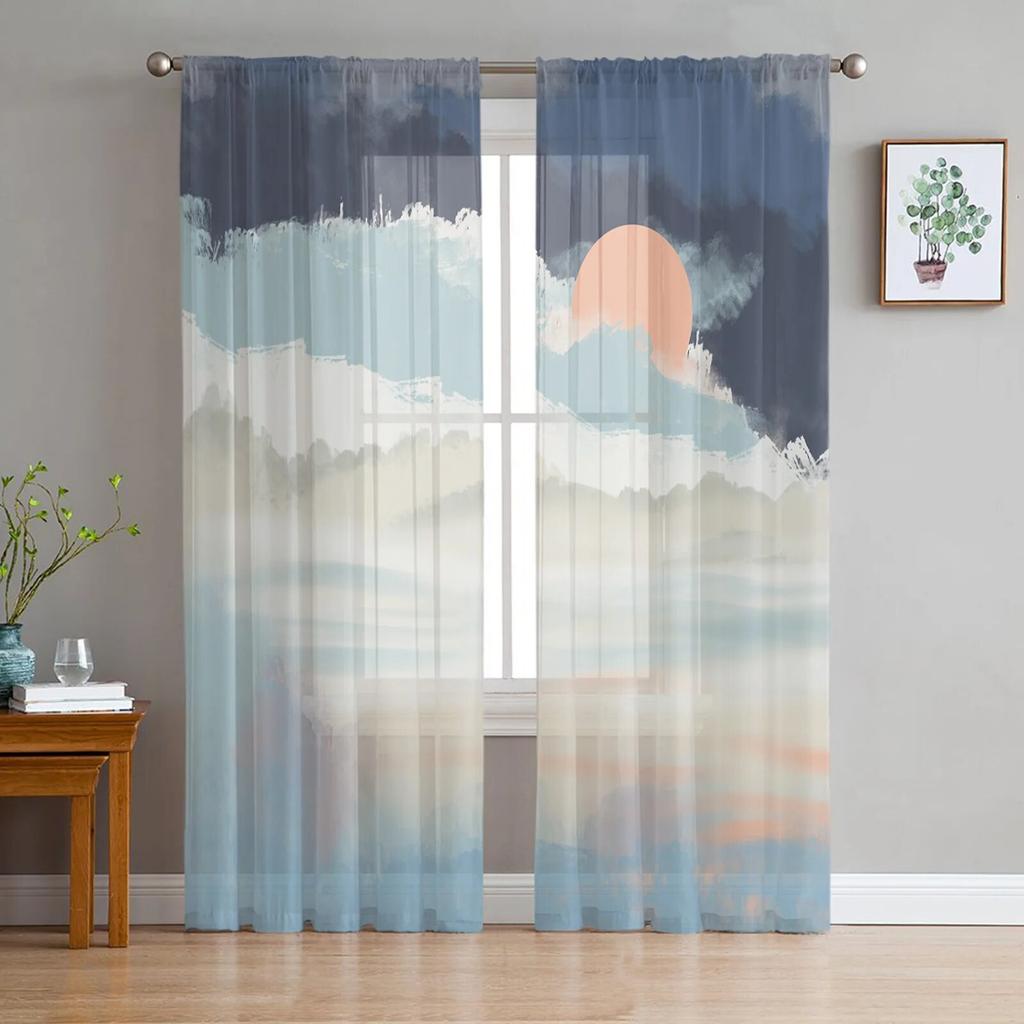 Sky Summer White Clouds Tulle Curtains for Living Room Kitchen Bedroom Sheer Tulle for Cafe Hotel Modern Home Decor