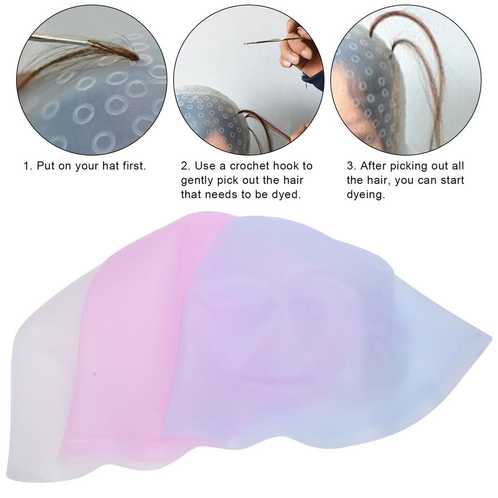 3pcs Professional Silicone Hair Dye Hat Reusable Salon Hair Color Highlighting Hat
