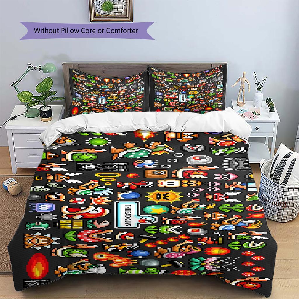 Mario Starry Explorer Theme Duvet Cover & Pillowcases, Mario Fan Starry Bedding, Perfect Gift.chl
