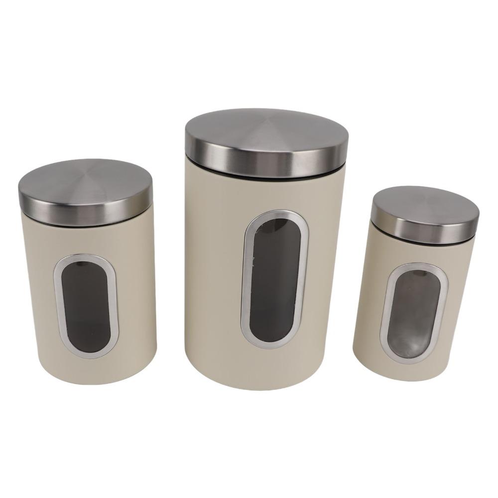 3-delige set beige/zwarte keukenbussen, ijzeren voedselbewaarpotten, luchtdichte container set, bar opslag