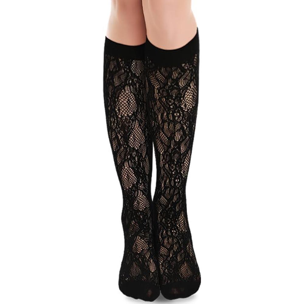 Hollow Lolita Socks Floral Printed Mesh Stockings Cute Calf Long Socks Pair with Skirts