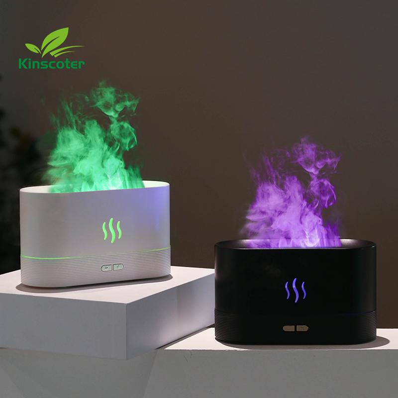 Flame Aroma Diffuser Plant Organic Essential Oil Set Flame Air Humidifier 180ml With 9-12 Hours Aromatherapy