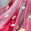 Printing Silk Chiffon Fabric Koi Carp Embroidery Fabric Tulle Handmade DIY Chinese Ancient Hanfu Stage Dance Dress Wedding Decor