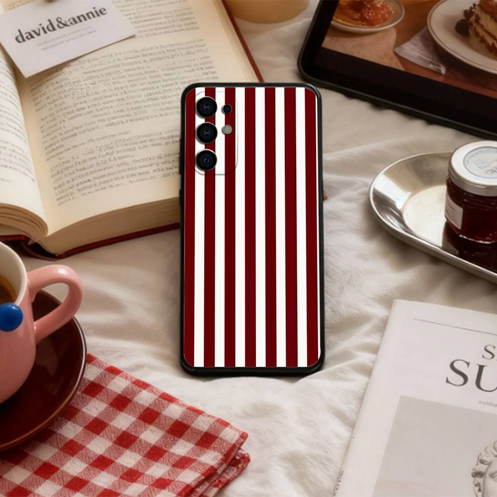 B-Burgundy W-White Stripe    Phone Case For Samsung S 25,24,23,22,30,21,10,9,Ultra,Plus,Lite,FE,4,5 G Soft Black Case