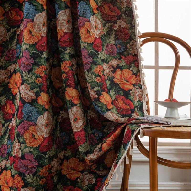 Haute Couture Floral Curtains - Silk-Touch Jacquard with Metallic Thread Accents | Light Diffusion Sheers for Penthouse Kitchens & Panoramic