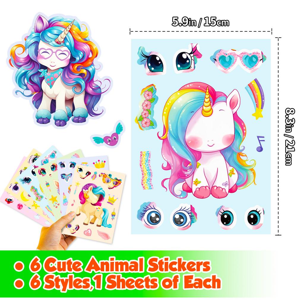 6 Packs Rainbow Pony Cartoon Cute Wind Face Sticker Can Be Repeatedly Pasted Waterproof Sticker