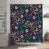 Floral Shower Curtain Set Multicolor Flower Bath Decor for Home Decoration Dark Blue Color with Pink Flowers Print on Fabric 72