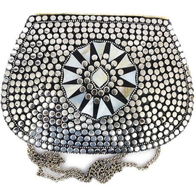 Vintage Bridal Women's Antique Brass Purse Ethnic Handmade Metal Clutch Bag Silver