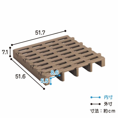 Belca Japanese-Made Slatted Pallet Set (2-Pack), 51.7cm Wide X 51.6cm Deep X 7.1cm High, Eco Brown, Moisture-Resistant, JP-BR2