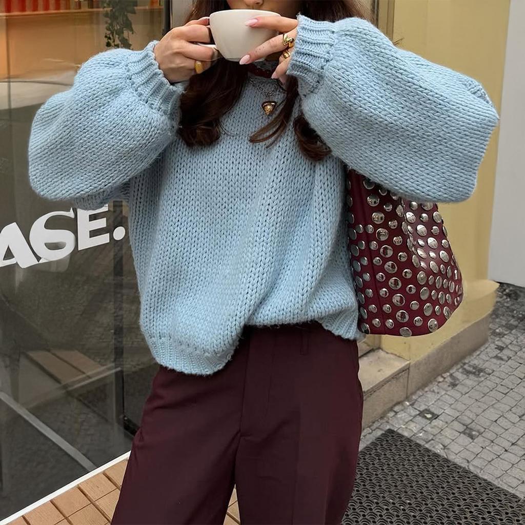 Autumn Winter Loose Lazy Wind Long Sleeve O Neck Sweater Women's Outer Wear Solid Color Pullover Knit Tops