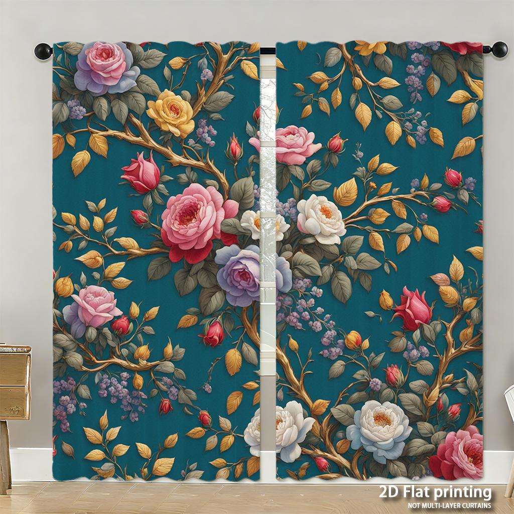 Stück Set Hochauflösende Digital Gedruckte VorhängeHerbstbuntÖlgemäldeStilKürbisBlumeKorbHeimDekorationsstilVorhang Hergestellt Aus Polyester