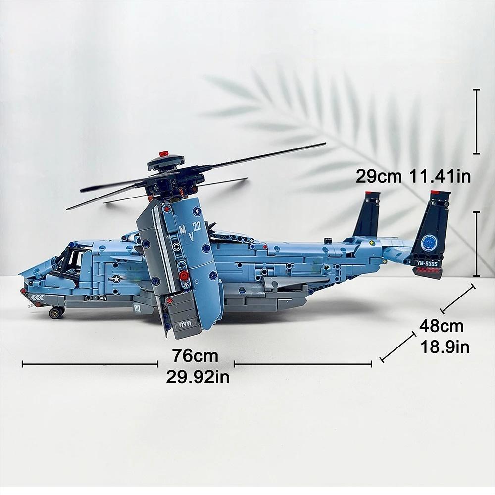 2026NEW MOC 1389PCS V-22 Tiltrotor Aircraft Helicopter Building Block Military Airplane model Bricks Toy home Decor.