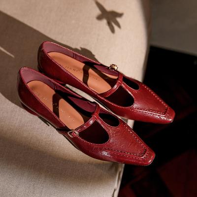 Sheepskin Retro T-buckle Mary Jane Shoes Women's Flat Thick Heel Low Heel Single Shoes Small Leather Shoes
