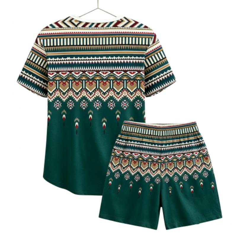 Summer Fashion Ethnic Style Geometric 3D Printed Round Neck Short Sleeved Kids T-Shirt And Shorts Set Boy's and Girl's T-shirt Shorts Set