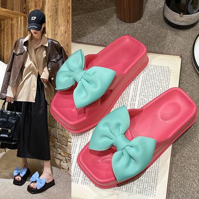 Mode Damen Hausschuhe Bequeme Plateausohle Rutschfest Damenschuhe Neu Trendige Schleife Anti-Rutsch Sandalen Outdoor Sommerkleid