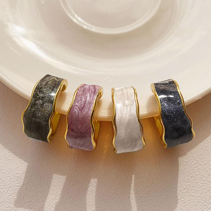 Elegent Vintage Wave Enamel Drip Glaze Rings For Women Korean Handmade Graffiti Open Ring Bohemia Jewelry Travel Gifts