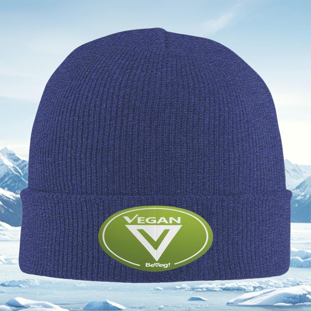 

Vegan emblem white symbol green circle Men Women Unisex Knitted Hat Beanie Pullover Cap Winter Thermal Warm Christmas Outdoor Cy