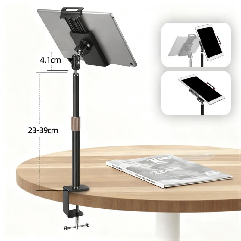 Extendable Rod Clamp Tablets Stand Mount Retractable Arm Phone Holder for Live Streaming Selfie Photography MultiPosition