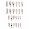 Pink White Long Fake Nails with Line Print Durable & Never Splitting Comfort Fake Nails for Working Dating or Partying
