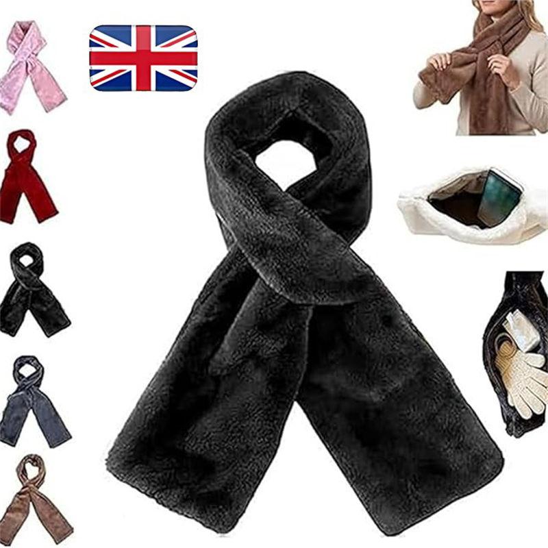 Pull Through Zipper Pocket Neckwear Faux-Fur Scarf Women
