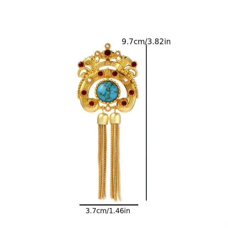 Retro Hollow Carved Copeer Brooch Gold Plated Tassel Elegant Court Corsage for Dress Coat золотой