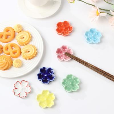 Cute Tableware Spoon Fork Chopstick Rest Sakura Blossoms Chopsticks Holder Colorful Ceramic