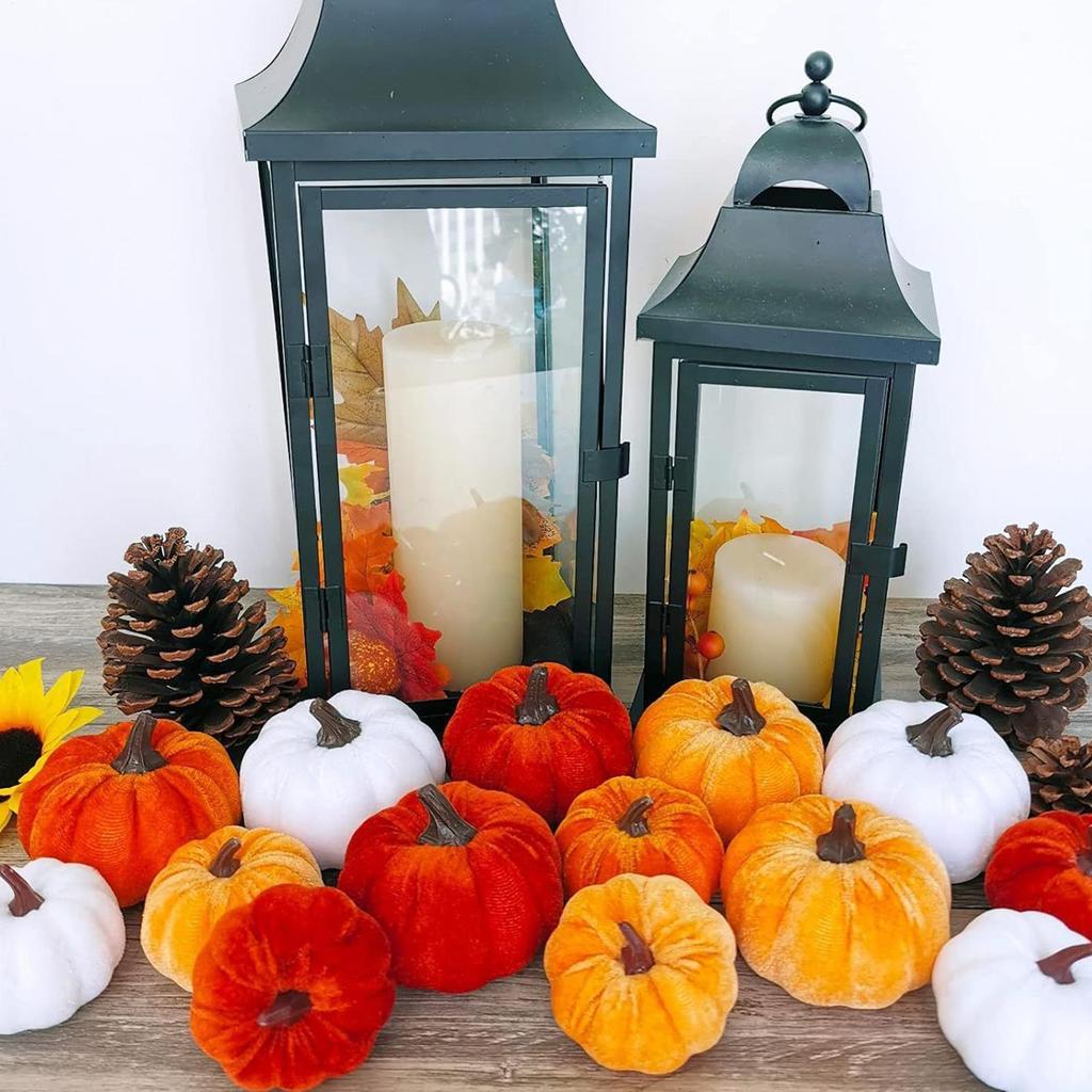 Fall Faux Velvet Pumpkins 16Pcs/set Halloween Foam Pumpkins Ornament For Autumn Fall Thanksgiving Harvest Festival Decoration