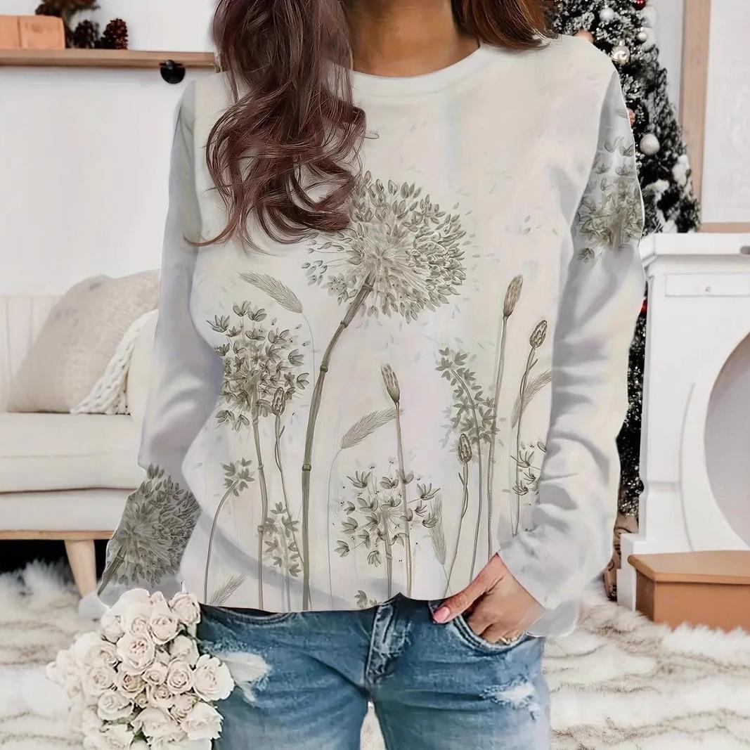 

Autumn 3D Dandelion Pattern Printed Hoodies Fashionable Casual Sports Long Sleeved Women s Hoodies S