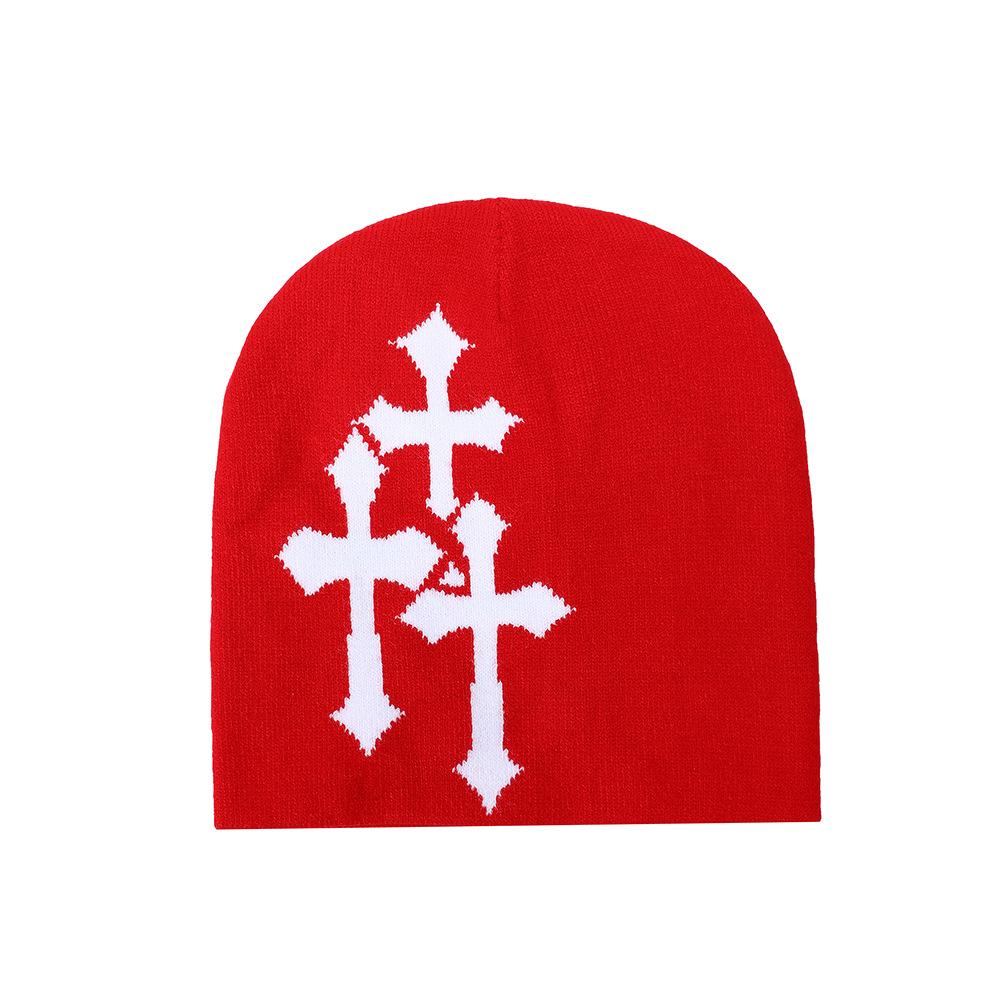 Knit Beanie Cross Jacquard Hip Hop Skull Cap Outdoor Sports Warm Winter Thickened Cuff Knit Hat