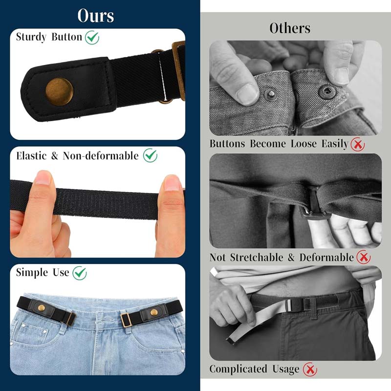 2 Stück Gürtel ohne Schnalle für Herren und Damen, Verstellbarer Stretchgürtel ohne Schnalle für Damen, Unsichtbarer Seitengürtel, Gürtel ohne Schnalle