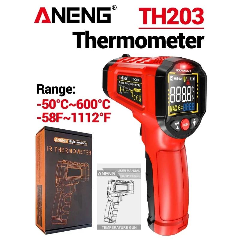 New Infrared Thermometer -50~600℃ Digital Temperature Meter Non-contact Pyrometer Tester IR Hygrometer Industrial Tool ANENG TH203 Kitchen Baked Foods