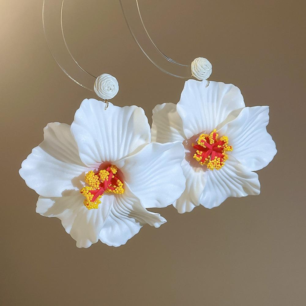 Zinc Zinc Alloy Simulated Flower Drop Earrings Silver Needle Lafite Grass Earrings Flower Earrings Women