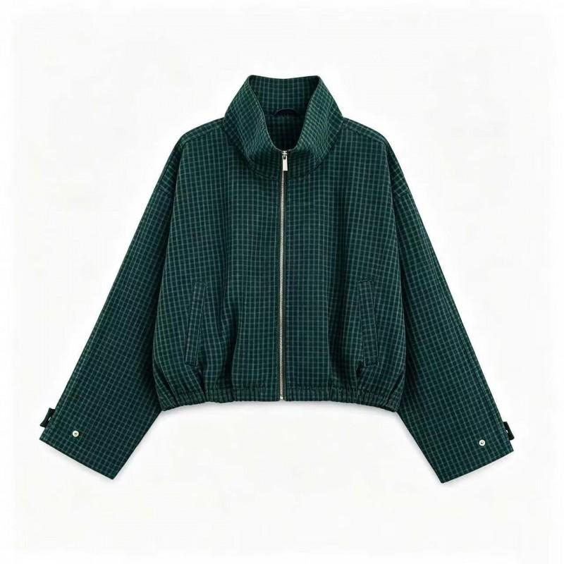Womens 2026 Fall Casual Plaid Flight Jacket Street Style Outerwear