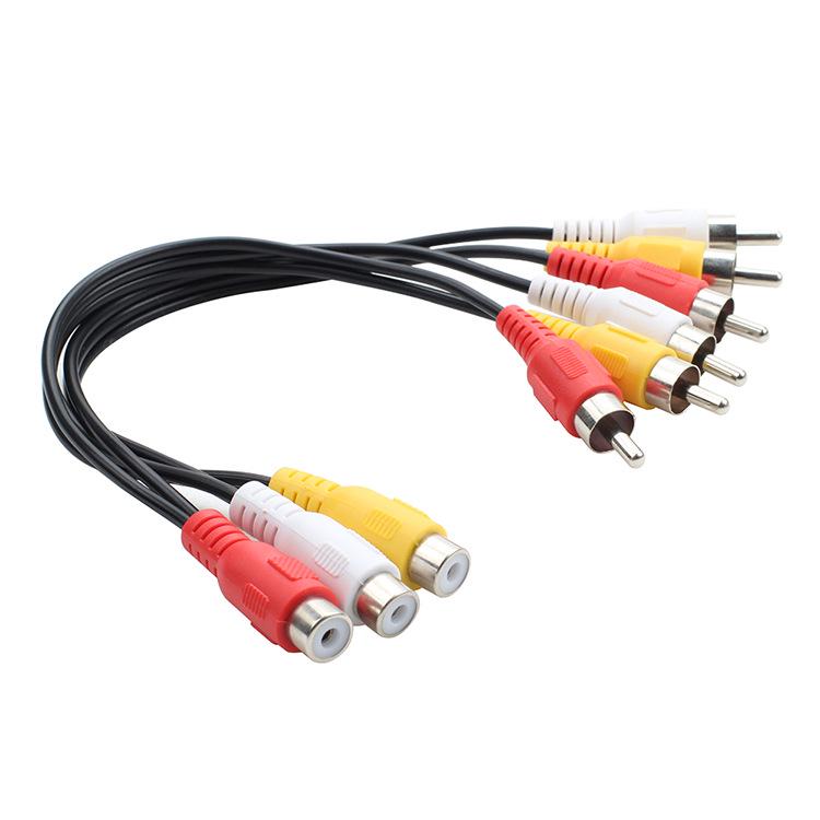 AV 1-to-2 Lotus Head Cable: 3 Male to 6 Female RCA for DVD/TV Connection