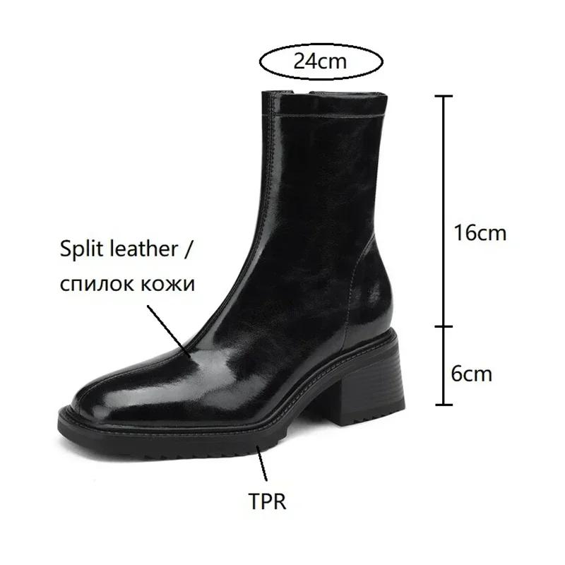 Fashion NEW Autumn/Winter Women Boots Split Leather Shoes for Women Square Toe Chunky Heel Shoes Zip Modern Boots Wool Warm Daily Shoes