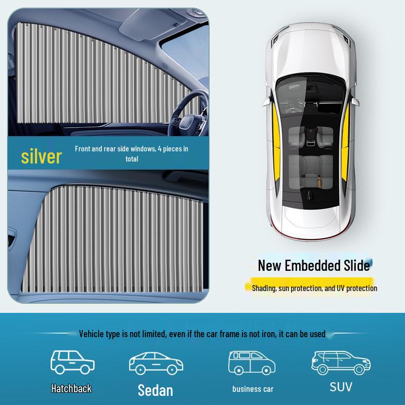 Car Window Sunshade with Sliding Rail and Heat Insulation