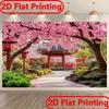 2D Japanese Cherry Blossom Shrine Backdrop Sakura Garden Background
