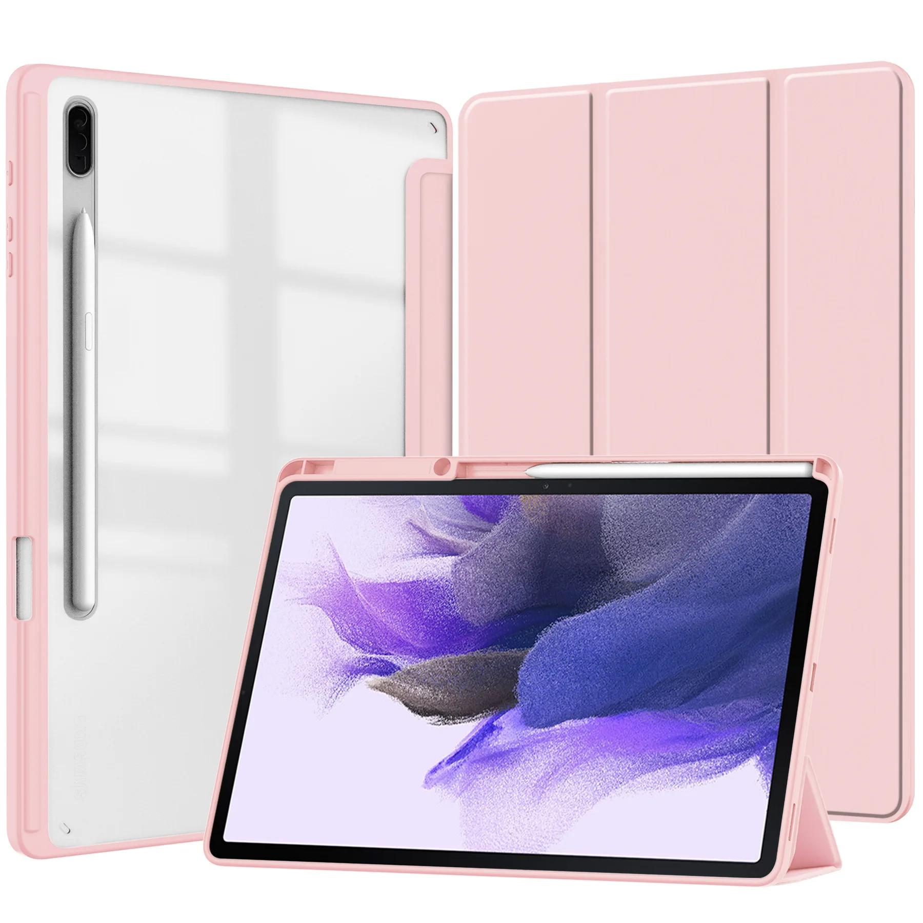 Acryl Tablethoes voor Samsung Galaxy S10 S9 Ultra 14,6  S8 S7 Plus 12,4  S6 Lite A9 Plus A8 10,5 Inch met Potloodhouder Cover Tab A9 Plus 11 inch roze